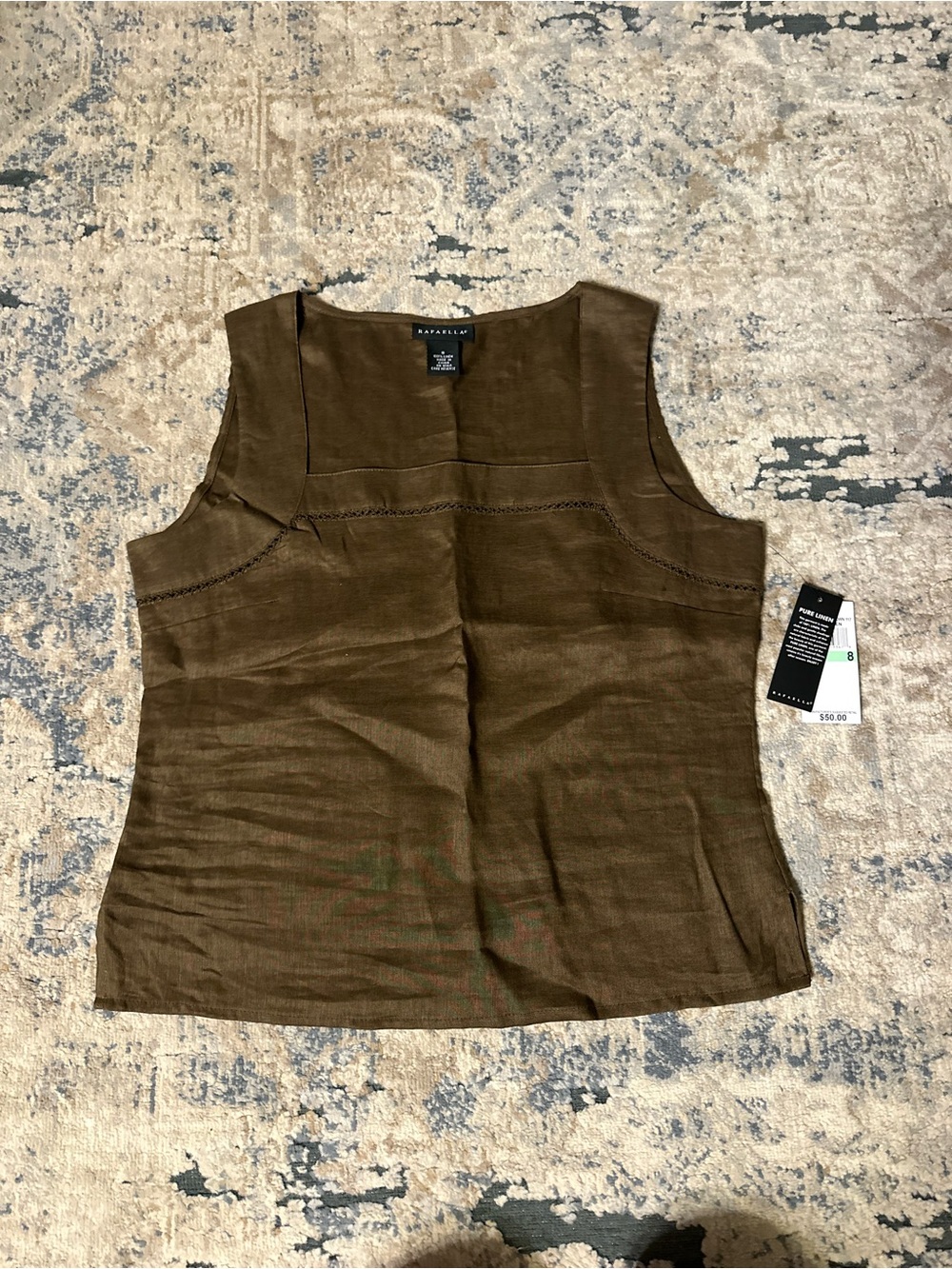 NWT Rafaella Brown Sleeveless Linen Top